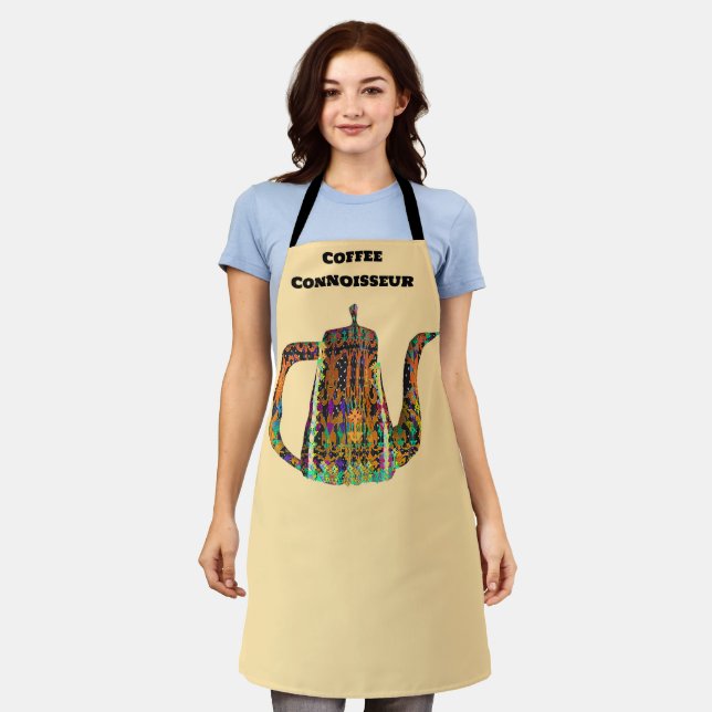 Coffee Connoisseur Floral Coffee Pot Chef Apron (Worn)
