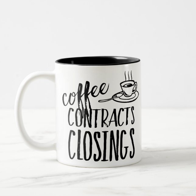 Coffee Contracts Closings Real Estate Agent Two-Tone Coffee Mug (Left)