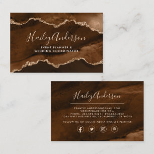 Coffee & Copper Glitter Watercolor Gilded Agate Business Card