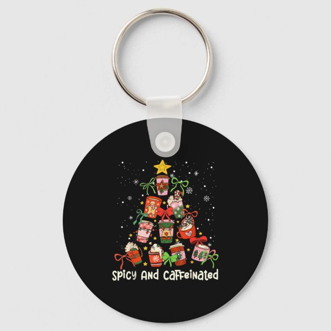 Coffee Coquette Bow Xmas Tree Christmas Scy Caffei Key Ring (Front)