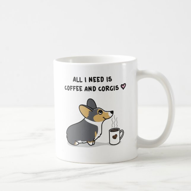 Coffee & Corgis [black-headed tri2] Mug (Right)
