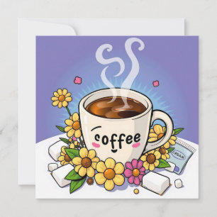 Coffee, Cream and Flower Whimsical Cartoon