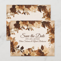Coffee & Cream Autumn Floral Theme Wedding invite 