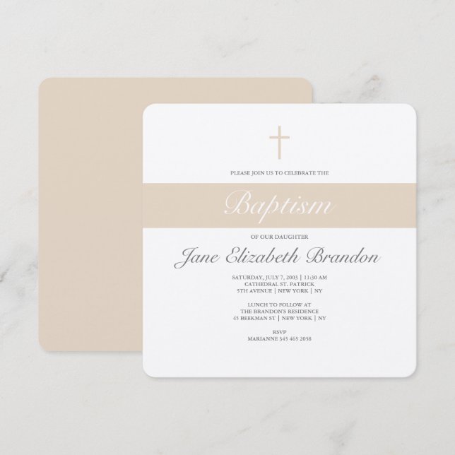 Coffee Cream baptism invitation (Front/Back)