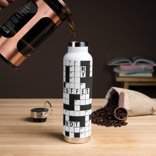 Coffee Crossword Puzzle Pattern  Water Bottle