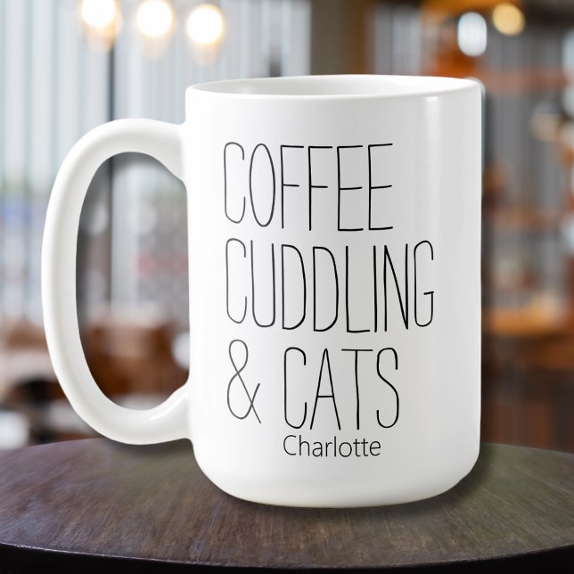 Coffee Cuddling Cats Editable Name Design Mug (Creator Uploaded)