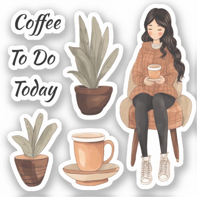 Coffee cup and plants girl (Front)