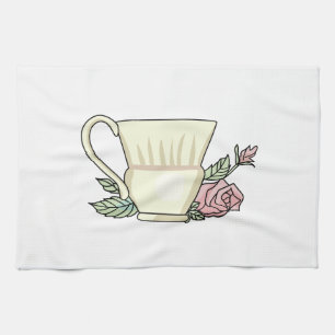 Coffee Cup And Rose Tea Towel