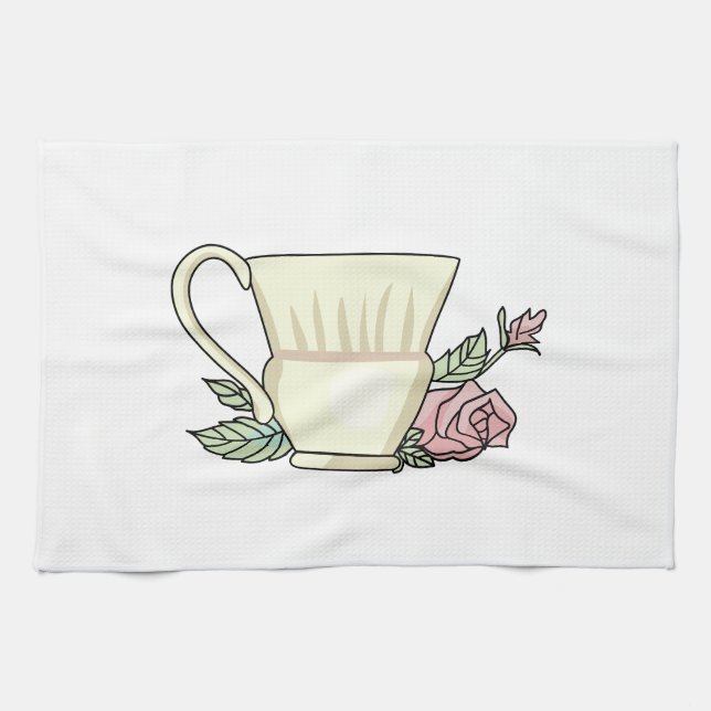 Coffee Cup And Rose Tea Towel (Horizontal)