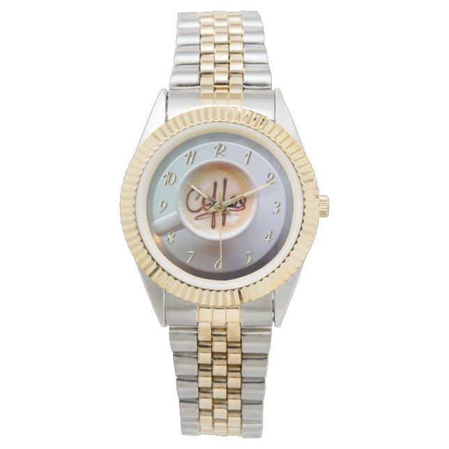 Coffee cup and saucer latte coffee brown white watch (Front)