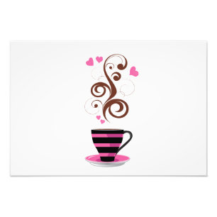 Coffee Cup, Arabica Coffee, Black Coffee, Hearts Photo Print