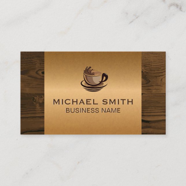 Coffee Cup | Bronze Metallic Wood Loyalty Card (Front)