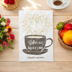 Coffee Cup Brown Glitter Heart Kitchen Towel
