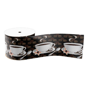 Coffee Cup Coffee Beans Grosgrain Ribbon