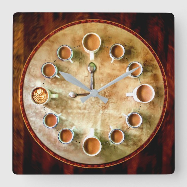 Coffee cup  coffee time square wall clock (Front)