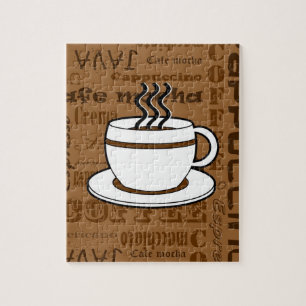 Coffee Cup - Coffee Words Print - Brown Jigsaw Puzzle