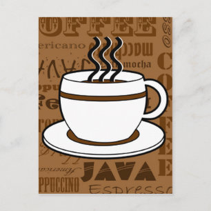 Coffee Cup - Coffee Words Print - Brown Postcard
