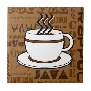 Coffee Cup - Coffee Words Print - Brown Tile