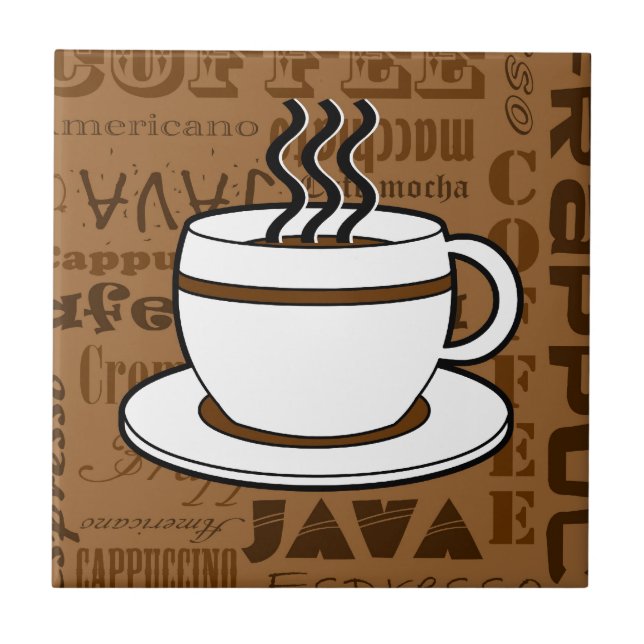 Coffee Cup - Coffee Words Print - Brown Tile (Front)