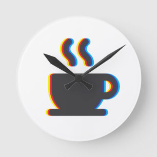 Coffee Cup Glitch Round Clock