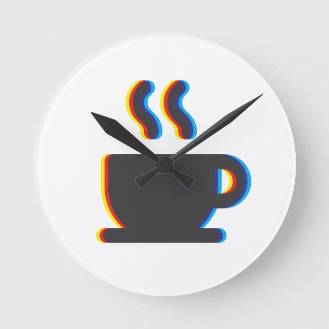 Coffee Cup Glitch Round Clock (Front)