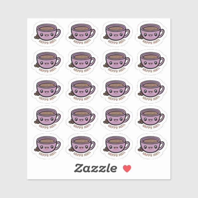 Coffee Cup Happy Mail Custom-Cut Vinyl Sticker (Sheet)