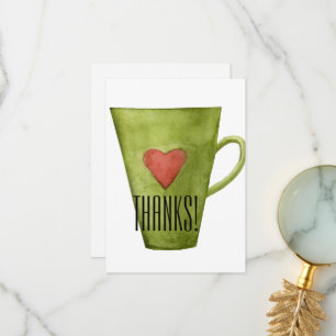 Coffee Cup & Heart Flat Thank You Card
