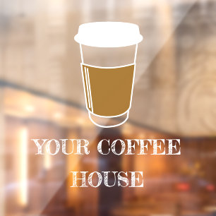 Coffee Cup Illustration Etch coffee business Window Cling