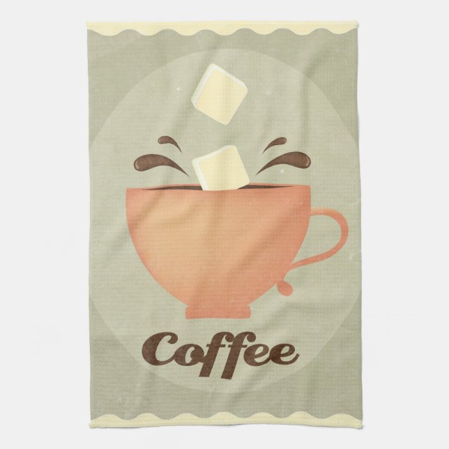 Coffee cup illustration tea towel (Vertical)