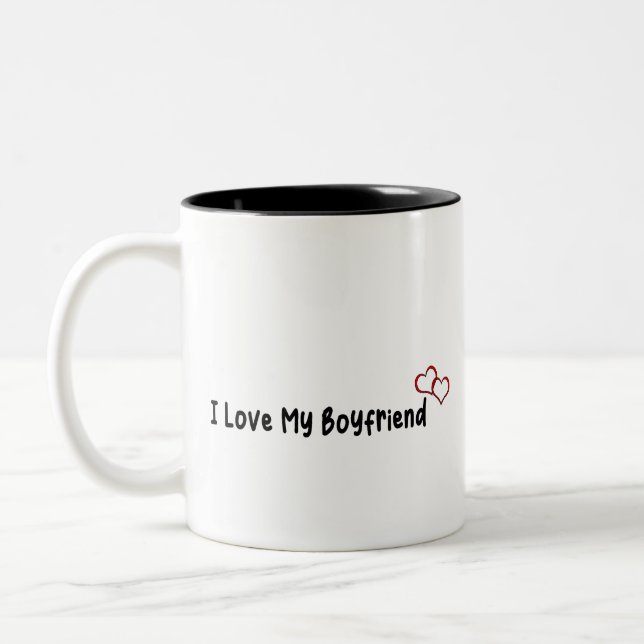 Coffee Cup: Love My Boyfriend  Two-Tone Coffee Mug (Left)