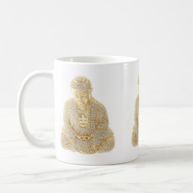 Coffee Cup Mug  Gold Rhinestone Asian Buddha (Left)