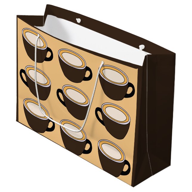 Coffee Cup Pattern Large Gift Bag (Front Angled)