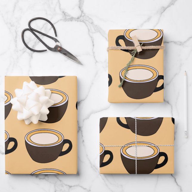Coffee Cup Pattern Wrapping Paper Sheet (Front)