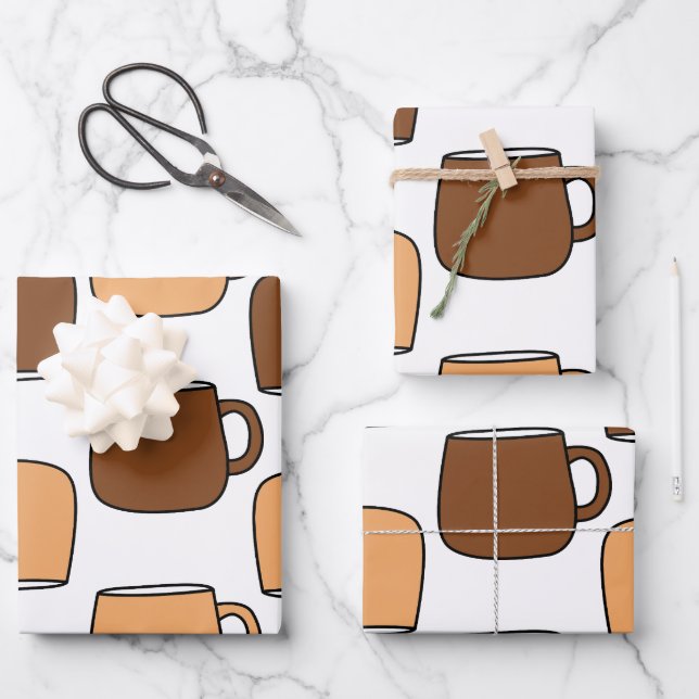 Coffee Cup Pattern Wrapping Paper Sheet (Front)