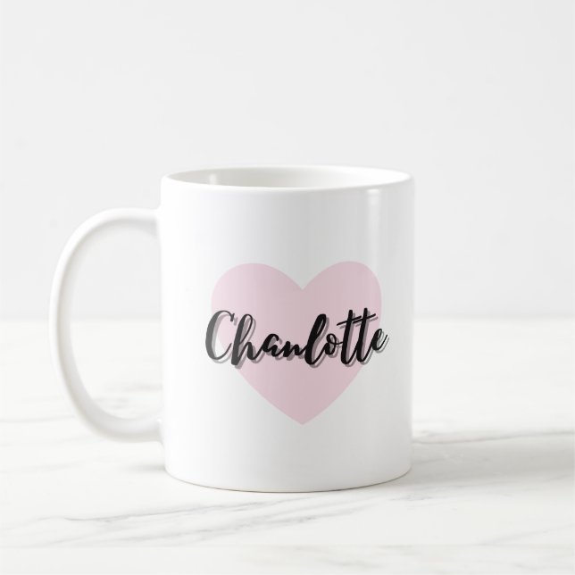 Coffee Cup Pink Heart Pattern Cute "Chanlotte" (Left)