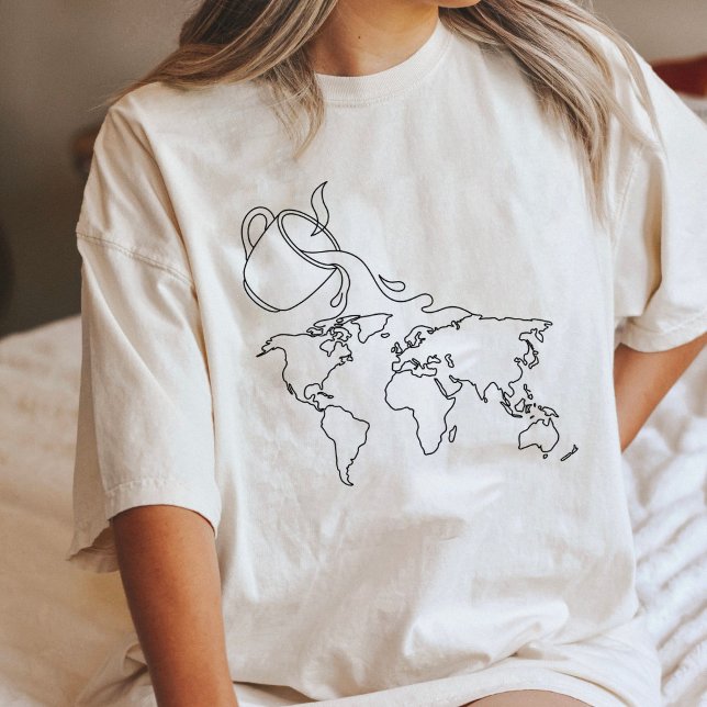 Coffee Cup Pouring Over World Map Art Tri-Blend Shirt (Creator Uploaded)