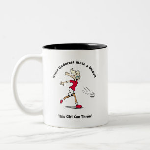 Coffee Cup: Softball Baseball Girl Throwing Two-Tone Coffee Mug