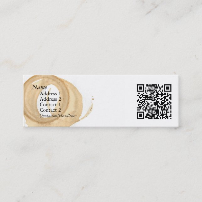 Coffee Cup Stain w/ QR Code Mini Business Card (Front)
