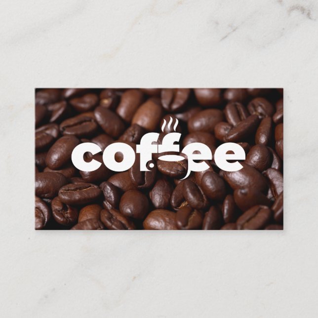 Coffee Cup Text Logo | Beans Background Business Card (Front)