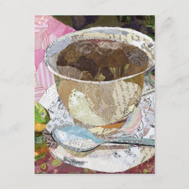 Coffee Cup Torn Paper Painting collage art Postcard (Front)