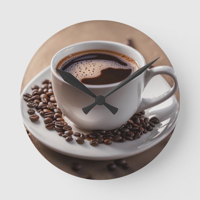 Coffee Cup Wall Clock - Espresso Time Decor (Front)