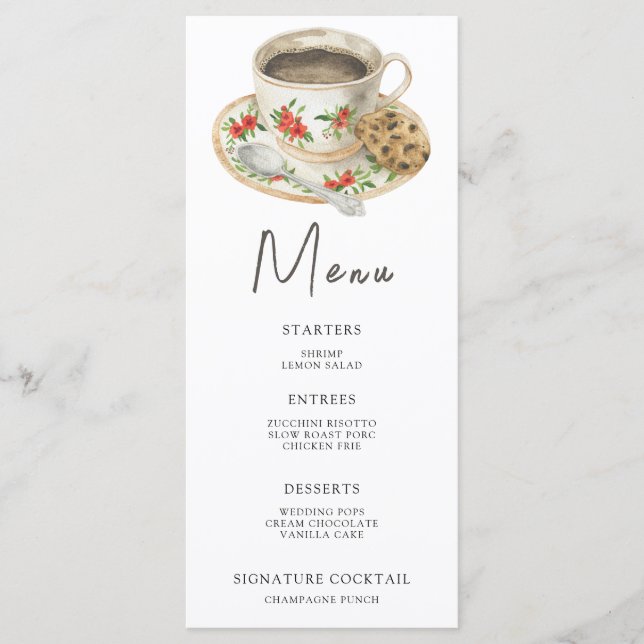 Coffee cup watercolor Bridal shower menu (Front)