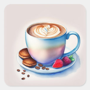 coffee cup watercolor square sticker