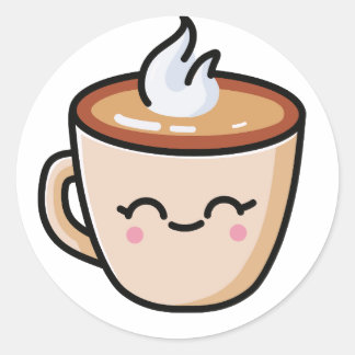 Coffee cup with a delightful smile classic round sticker
