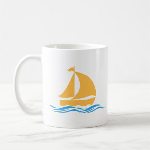 Coffee Cup With Boat And Wave Pattern