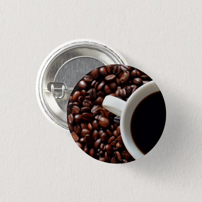 Coffee Cup with Coffee, Coffee Beans 3 Cm Round Badge (Front & Back)