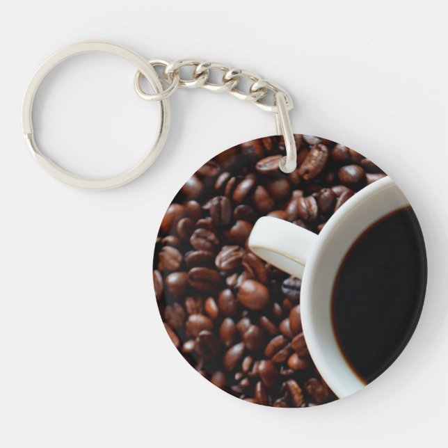 Coffee Cup with Coffee, Coffee Beans Key Ring (Front)