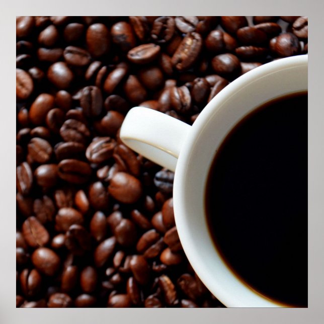 Coffee Cup with Coffee, Coffee Beans Poster (Front)