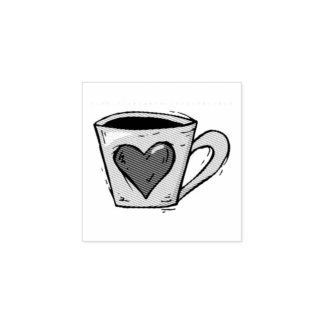 Coffee Cup With Heart Etched Wooden Art Stamp (Imprint)
