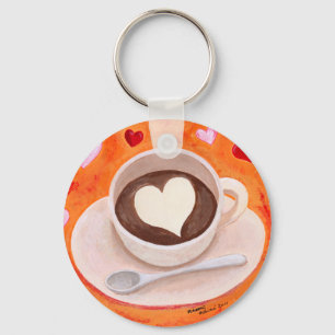 Coffee Cup with Hearts Key Ring